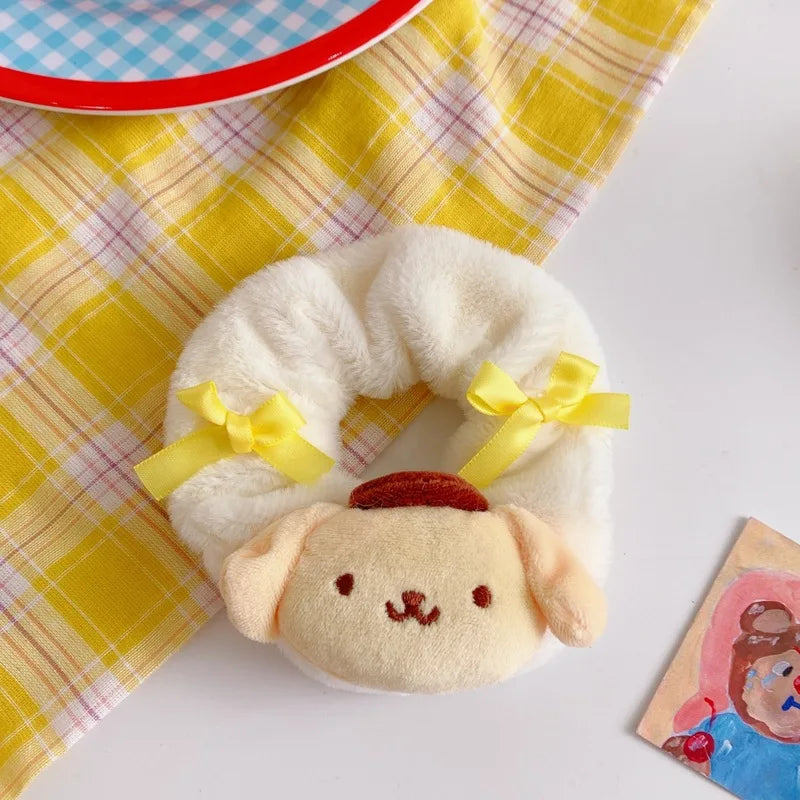 Kawaii Plush Animal Scrunchies 🐻🐰 - Adorable Elastic Hair Ties for Girls & Women 🎀 - Cozy Fall/Winter Hair Accessories!