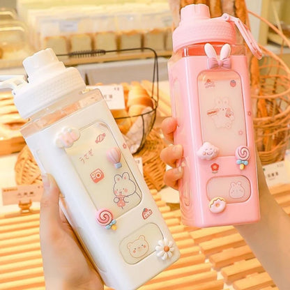 🌈 Kawaii Square Straw Bottle 🥤✨ Cute & Colorful Water Container for Adventures! 🏞️🎉