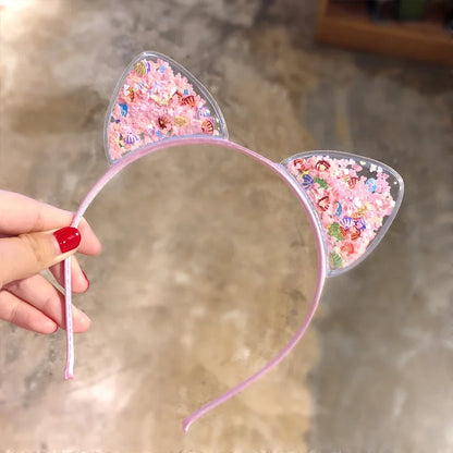 Kawaii Sparkling Cat Ears Hairband 🎀✨ - Adorable Sequin Headband for Girls | Cute Princess Hair Accessories 🐱💖