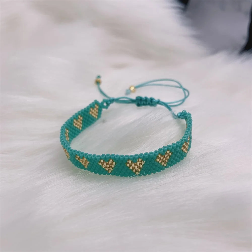 Kawaii Heart Weaving Bracelet 💖✨ | Adjustable Friendship Jewelry with Colorful Zircon 🌈 | Trendy Boho Gift for Women