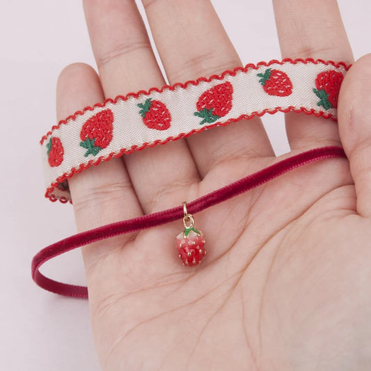 Kawaii Strawberry Choker Necklace 🍓✨ | Adorable Velvet Ribbon for Women & Girls | Party & Club Fashion Jewelry