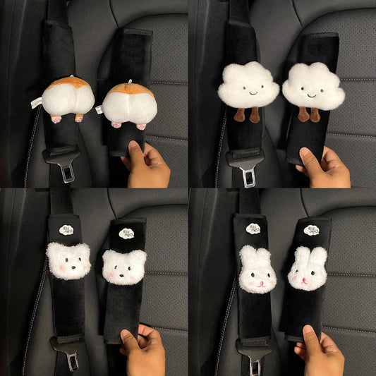 Adorable Kawaii Plush Animal Seat Belt Covers 🐻💖 - 2pcs Soft Shoulder Cushion for Kids' Car Safety & Style! 🚗✨