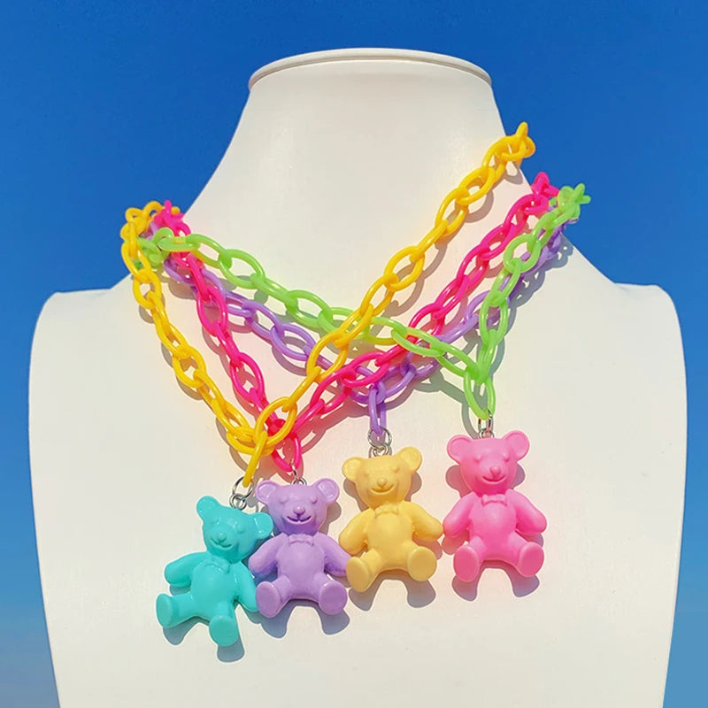 Kawaii Rainbow Bear Pendant Necklace for Women 🌈✨ | DIY Egirl Jewelry | Trendy Y2K Aesthetic Accessories 🎉🐻