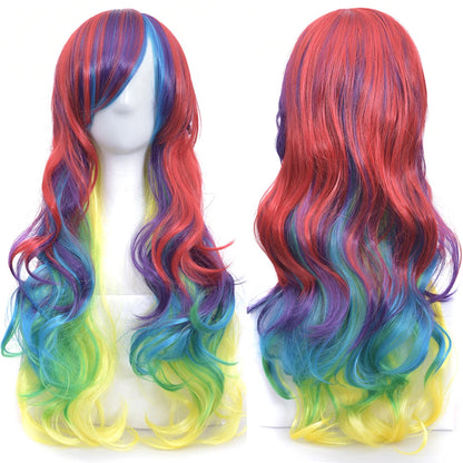 Soowee Rainbow Cute Ombre Cosplay Wig With Bangs For Black Women Synthetic High Temperature Fiber Halloween Costume 🌈✨
