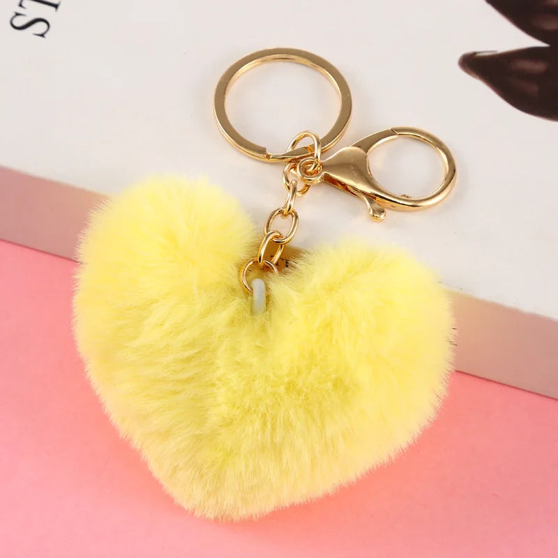 Kawaii Love Heart Pom Pom Keychain 💖✨ Fluffy Pompom Keyring for Girls - Adorable Bag Charm! 👜🎀