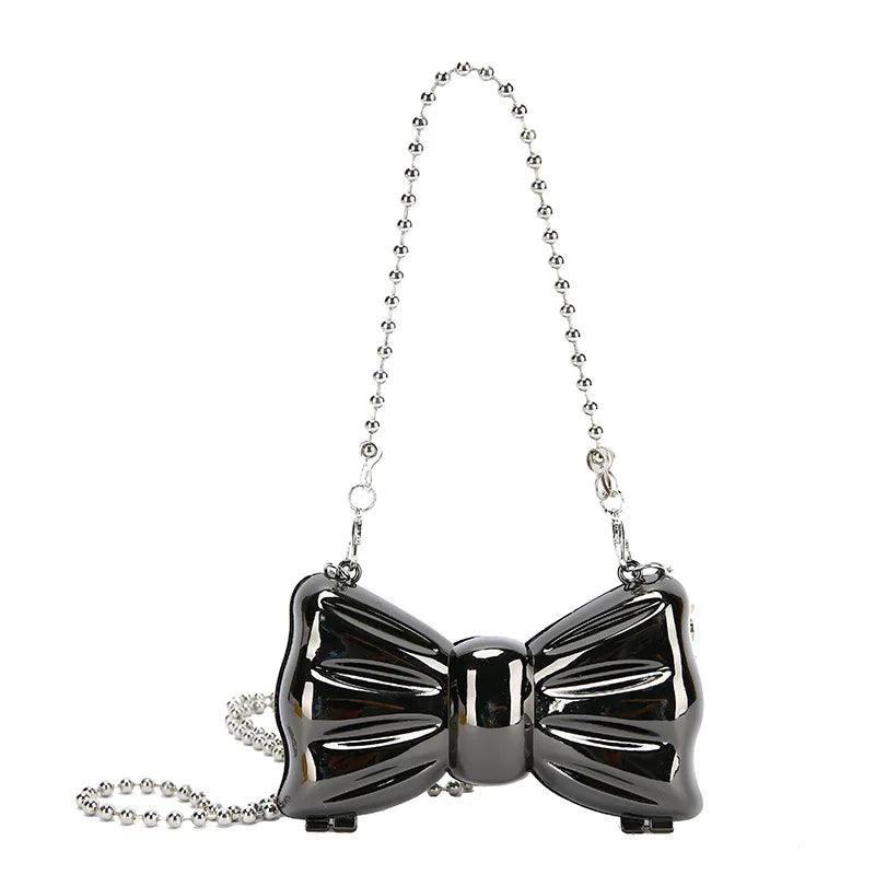 Kawaii Metallic Mini Bow Crossbody Bag 🎀✨ – Cute Shoulder Clutch for Women | Stylish Lipstick & Coin Purse in Silver & Gold! 🌈💖