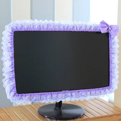 Kawaii Lace Computer Monitor Cover 🎀 | Dustproof & Adorable with Elastic Pen Pocket 💖 | Perfect for Desktop & Laptop 🌸