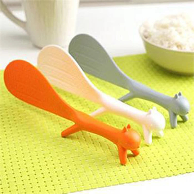 🌟 Squirrelly Spoon Delight 🥄 - Colorful Non-Stick Rice Paddle for Whimsical Cooking Fun! 🍚✨ - Pixie Quill