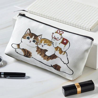 Adorable Kawaii Cat Makeup Bag 🐾✨ - Cute Canvas Cosmetic Organizer for Travel & Toiletries! 👜🌈
