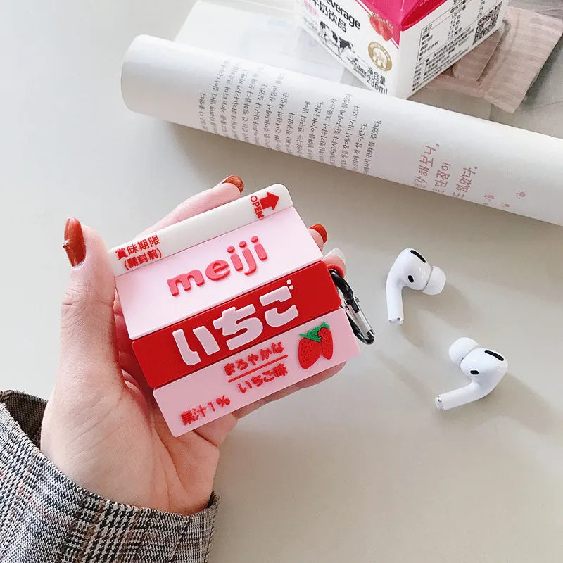 🍓 Cute Strawberry Milk 3D Earphone Cases for AirPods 🎧 | Adorable Silicone Cover for Pro & Earpods! 🥤✨ - Pixie Quill