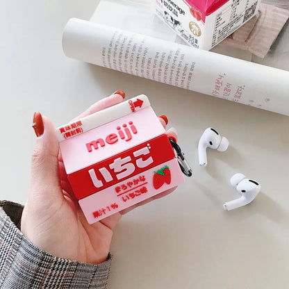 🍓 Cute Strawberry Milk 3D Earphone Cases for AirPods 🎧 | Adorable Silicone Cover for Pro & Earpods! 🥤✨ - Pixie Quill