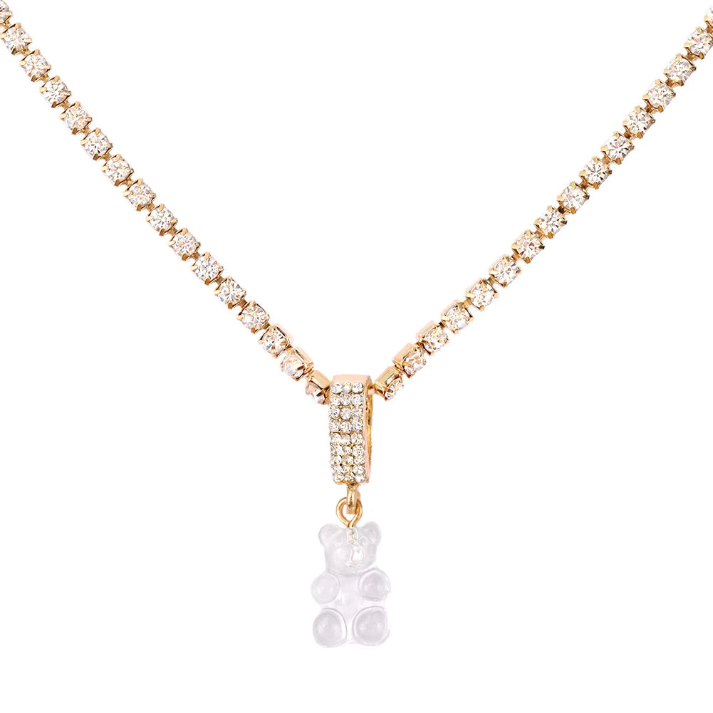 ✨Whimsical Gummy Bear Crystal Choker Necklace 🍬💖 - Adorable Multi-layered Clavicle Chain for Trendy Women!