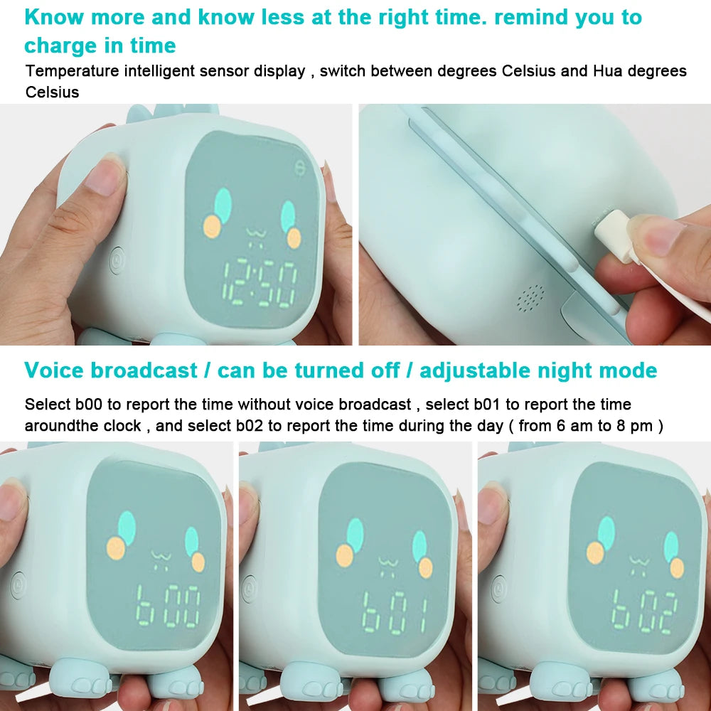 🌟 Adorable Dinosaur Kids Alarm Clock 🦖 | LED Night Light & Sleep Trainer with Temperature Display 🌈 | Perfect for Sweet Dreams! 💖