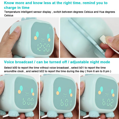 🌟 Adorable Dinosaur Kids Alarm Clock 🦖 | LED Night Light & Sleep Trainer with Temperature Display 🌈 | Perfect for Sweet Dreams! 💖