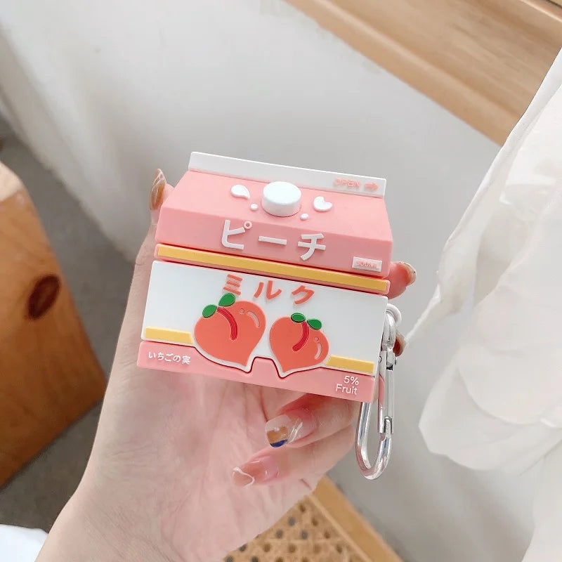 🍓 Cute Strawberry Milk 3D Earphone Cases for AirPods 🎧 | Adorable Silicone Cover for Pro & Earpods! 🥤✨ - Pixie Quill