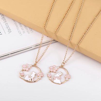 🐰✨ Adorable Sakura Bunny & Cat Pendant Necklace - Cute Charm for Trendy Ladies! 🌸💖 - Pixie Quill