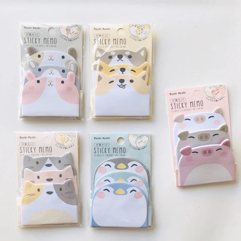 🐧✨ Adorable Animal Sticky Notes Set - 45 Sheets of Fun Penguin, Pig, Bear, & Cat Memo Pads for Students! 🎉📚