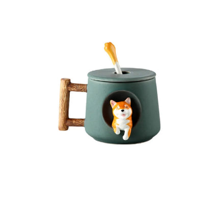 Kawaii 3D Shiba Inu Ceramic Mug 🐶💕 | Adorable Cute Dog Coffee & Tea Cup with Spoon!