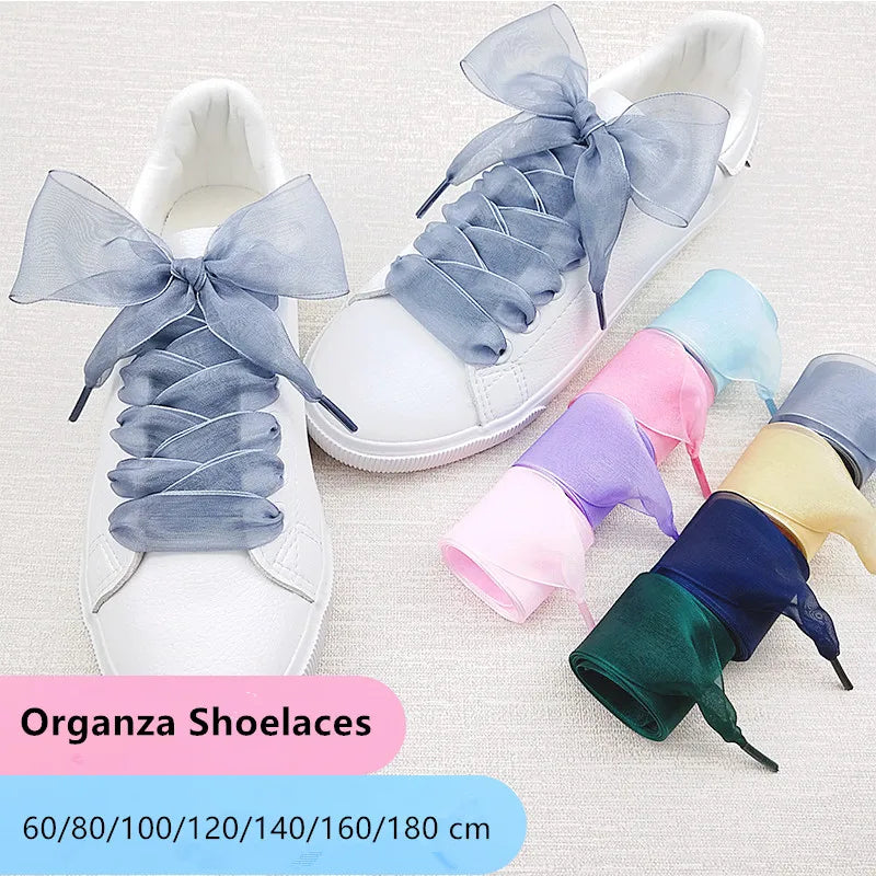 Wide 4cm Transparent Chiffon Silk Flat Shoelaces With Big Bow 👟🎀