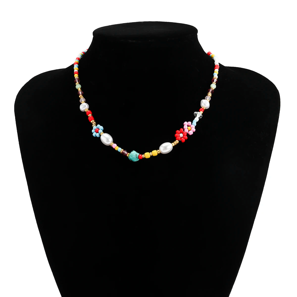 🌸 Whimsical Floral Choker with Rainbow Simulated Pearls 🌈✨