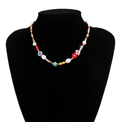🌸 Whimsical Floral Choker with Rainbow Simulated Pearls 🌈✨