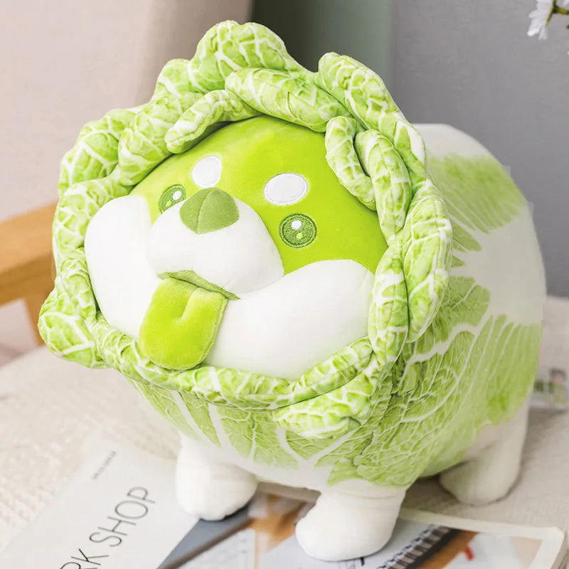 Shiba Inu Cabbage Plush Pillow 🐶🥬 | Kawaii Stuffed Animal Cushion for Home & Gifts 🎁✨
