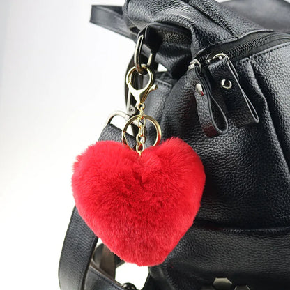 Kawaii Love Heart Pom Pom Keychain 💖✨ Fluffy Pompom Keyring for Girls - Adorable Bag Charm! 👜🎀