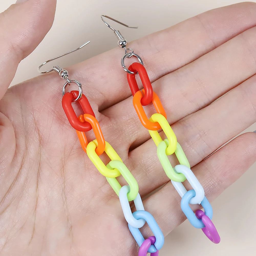 Kawaii Rainbow Acrylic Drop Earrings 🌈✨ Fun & Colorful Long Pendants for Women 🎀 Perfect Gift!