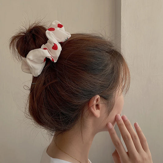 Kawaii Strawberry Blossom Hair Scrunchies 🍓🌸 | Adorable Elastic Hair Ties for Girls & Women!