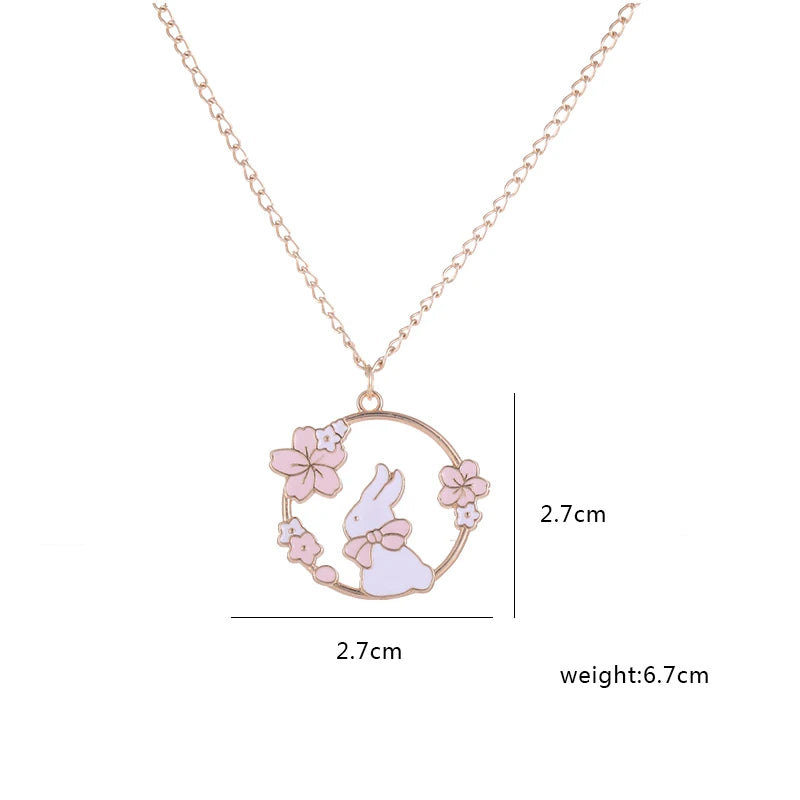 🐰✨ Adorable Sakura Bunny & Cat Pendant Necklace - Cute Charm for Trendy Ladies! 🌸💖 - Pixie Quill