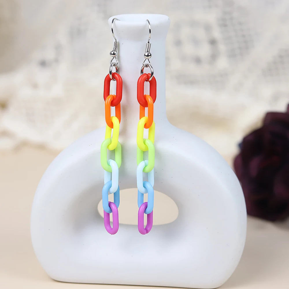 Kawaii Rainbow Acrylic Drop Earrings 🌈✨ Fun & Colorful Long Pendants for Women 🎀 Perfect Gift!