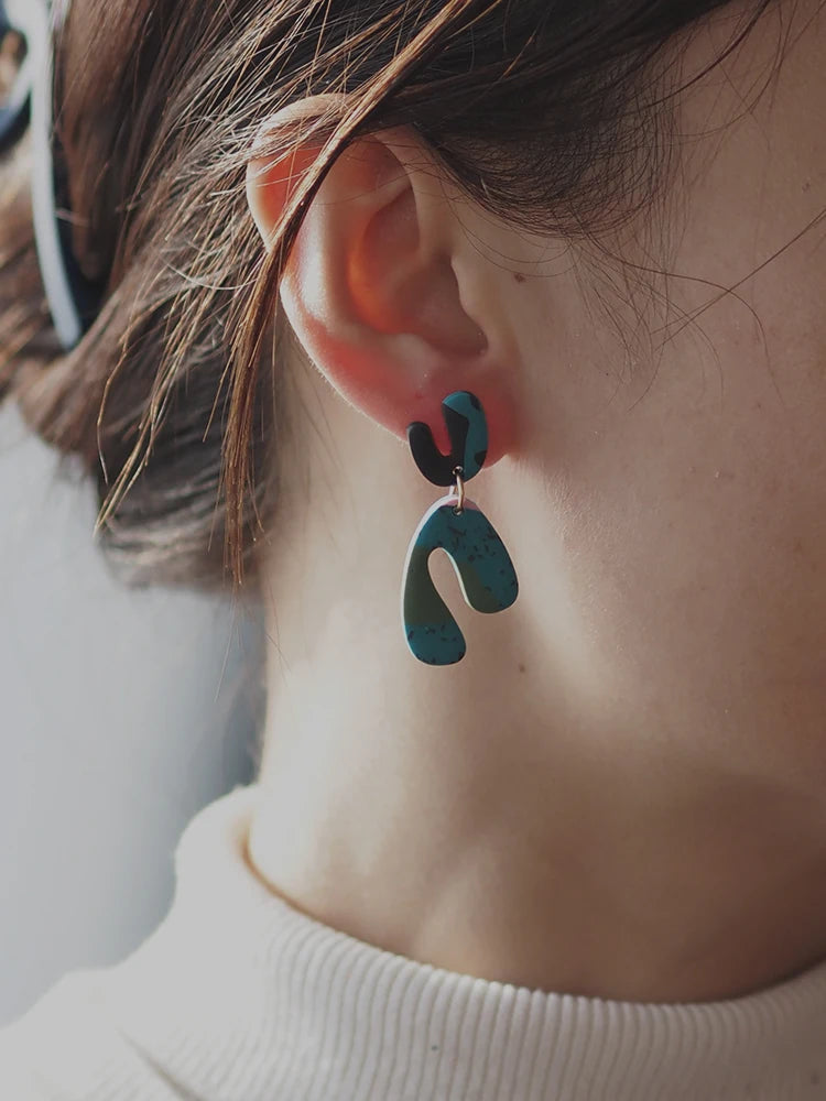 Turquoise Marble Drop Earrings Set Lightweight Polymer Clay Geometric 🎀✨