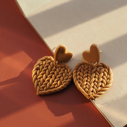 Heart Pattern Braided Polymer Clay Earrings Set 💖 Cute Dangle Jewelry For Women