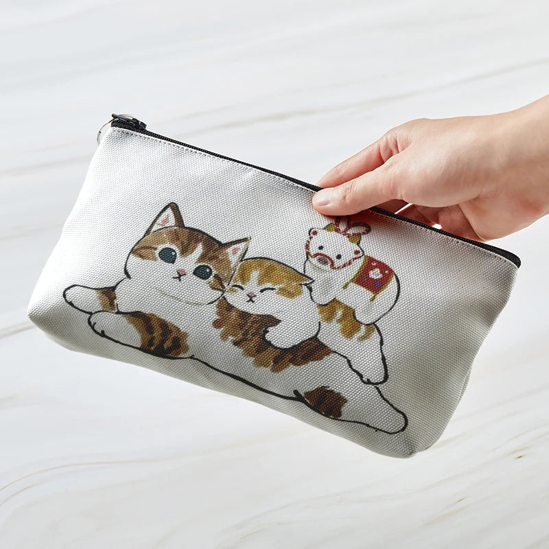 Adorable Kawaii Cat Makeup Bag 🐾✨ - Cute Canvas Cosmetic Organizer for Travel & Toiletries! 👜🌈