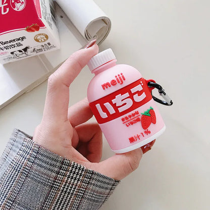 🍓 Cute Strawberry Milk 3D Earphone Cases for AirPods 🎧 | Adorable Silicone Cover for Pro & Earpods! 🥤✨ - Pixie Quill