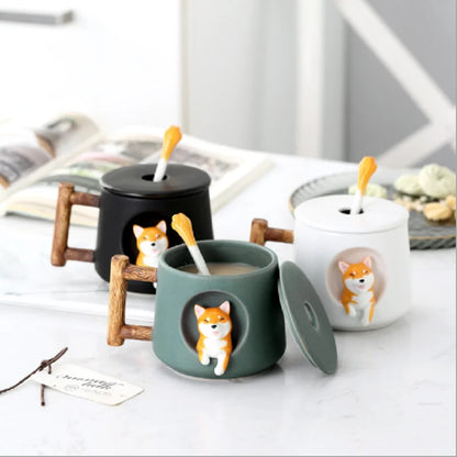 Kawaii 3D Shiba Inu Ceramic Mug 🐶💕 | Adorable Cute Dog Coffee & Tea Cup with Spoon!