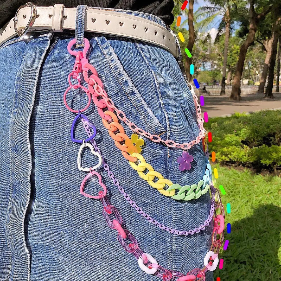 Kawaii Rainbow Resin Keychain 🌈✨ | Cute Hip Hop Waist Chain for Men & Women | Colorful Acrylic Flower Punk Jewelry 🌸💖