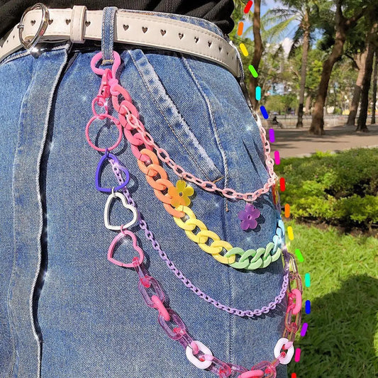 Kawaii Rainbow Resin Keychain 🌈✨ | Cute Hip Hop Waist Chain for Men & Women | Colorful Acrylic Flower Punk Jewelry 🌸💖