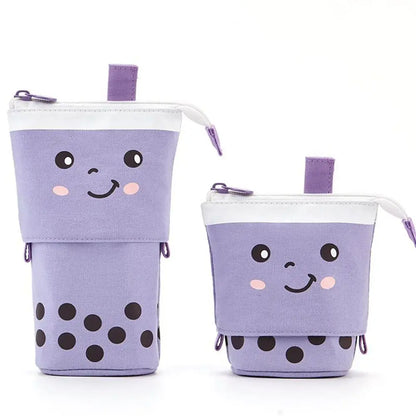 Kawaii Boba Milk Tea Pencil Case 🥤✨ | Cute Retractable Pen Holder & Stationery Organizer for Kids 🎨🌈