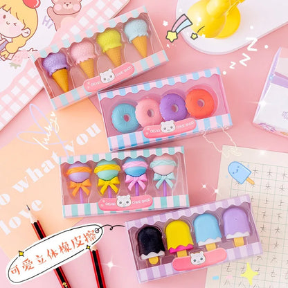 Kawaii Lollipop Ice Cream Erasers 🍭🍦 - Fun Rubber Pencil Erasers for Kids | Adorable Stationery Supplies!