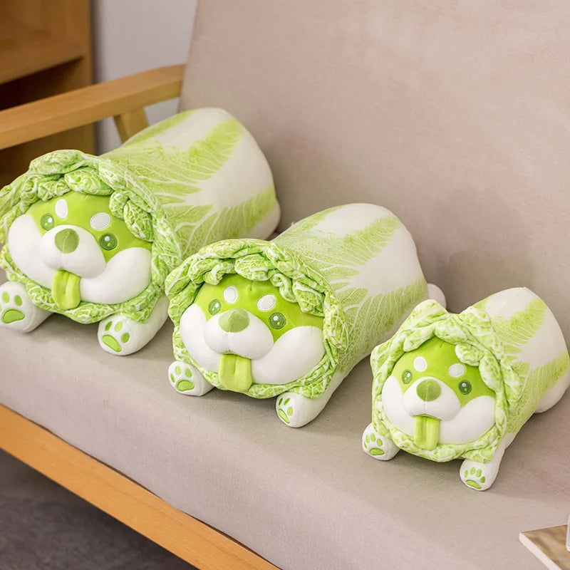 Shiba Inu Cabbage Plush Pillow 🐶🥬 | Kawaii Stuffed Animal Cushion for Home & Gifts 🎁✨