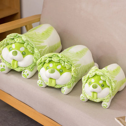 Shiba Inu Cabbage Plush Pillow 🐶🥬 | Kawaii Stuffed Animal Cushion for Home & Gifts 🎁✨