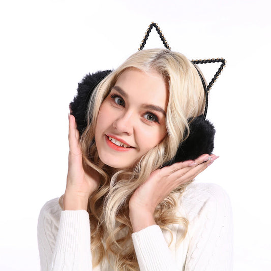 ✨ Kawaii Cat Ear Earmuffs for Girls & Women 🐾 | Sparkly Rhinestone Warmth! ❄️