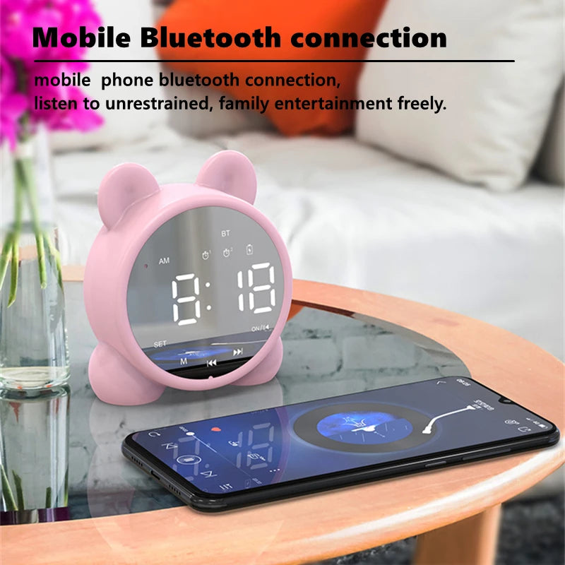 Kawaii Cat Bluetooth Mirror Alarm Clock 🐾🌟 – Adorable Kids Bedside Clock with LED Display & Double Alarms! 🎶💤