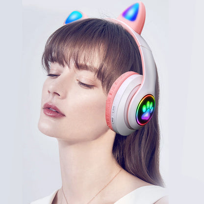 Kawaii Pink Cat Ears Bluetooth Headphones 🎧💕 | Cute Foldable Stereo Earphones with Microphone for Kids & Girls 🎀✨
