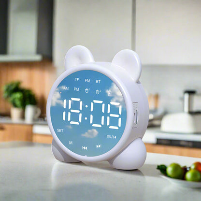 Kawaii Cat Bluetooth Mirror Alarm Clock 🐾🌟 – Adorable Kids Bedside Clock with LED Display & Double Alarms! 🎶💤