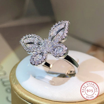 ✨ Adorable 925 Sterling Silver Butterfly Ring 🌼 with Sparkling White Zircon & Diamonds - Perfect for Parties & Gifts! 🎉💖