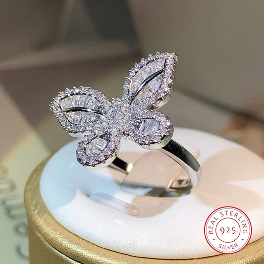 ✨ Adorable 925 Sterling Silver Butterfly Ring 🌼 with Sparkling White Zircon & Diamonds - Perfect for Parties & Gifts! 🎉💖