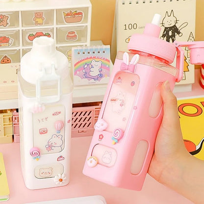 🌈 Kawaii Square Straw Bottle 🥤✨ Cute & Colorful Water Container for Adventures! 🏞️🎉