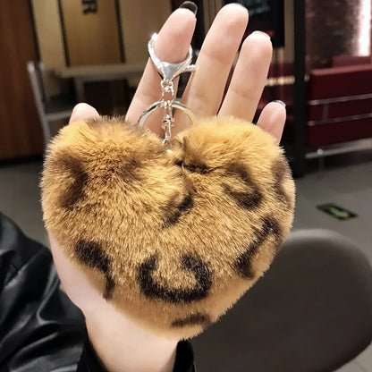 Kawaii Leopard Love Heart Keychain 🐆💖 | Plush Fur Ball Pendant for Bags & Car Keys | Cute Gift Idea 🎁✨